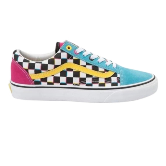 Vans Shoes - Vans Old Skool Crazy check suede canvas pink blue yellow shoes womens 7.5 mens 6